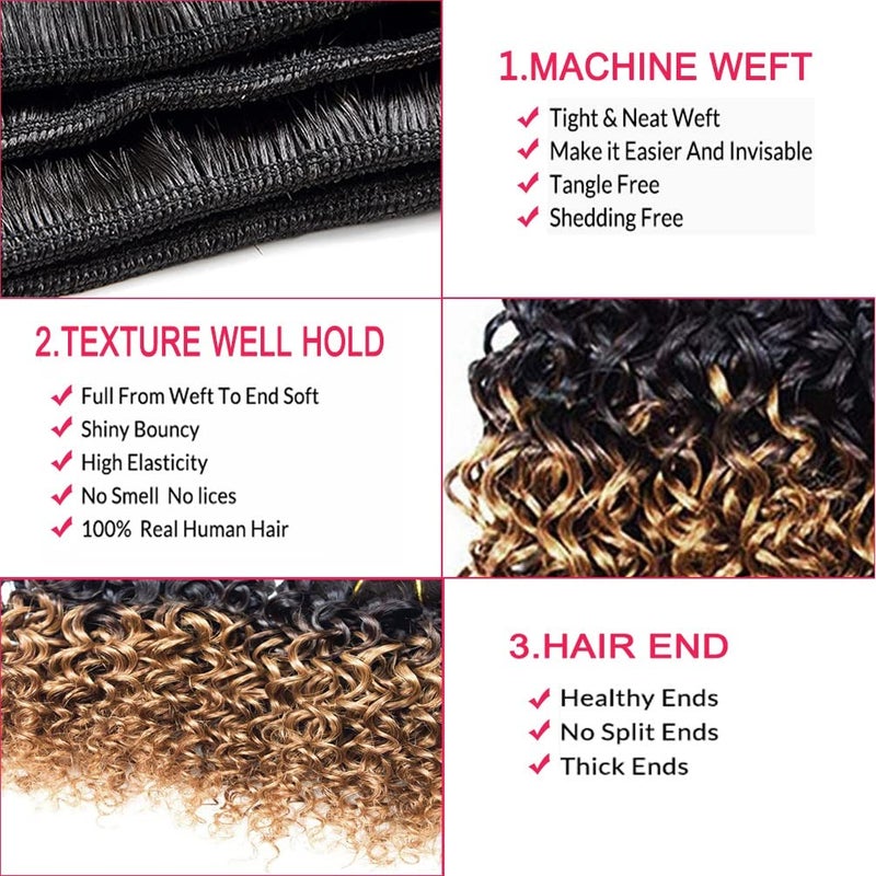 Jinhongze Kinky Curly Bundles Human Hair 8 inch Curly Human hair 4 Bundles 1B/30# Afro weave bundles Brazilian Virgin Human Hair 50 Gram/Bundle (8 8 8 8, 1B 30#) - Image 3